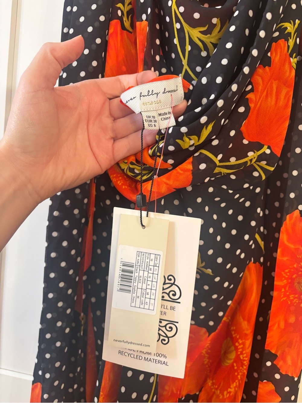 new Never Fully Dressed black poppy sophie dress in black red orange floral - Picture 11 of 11